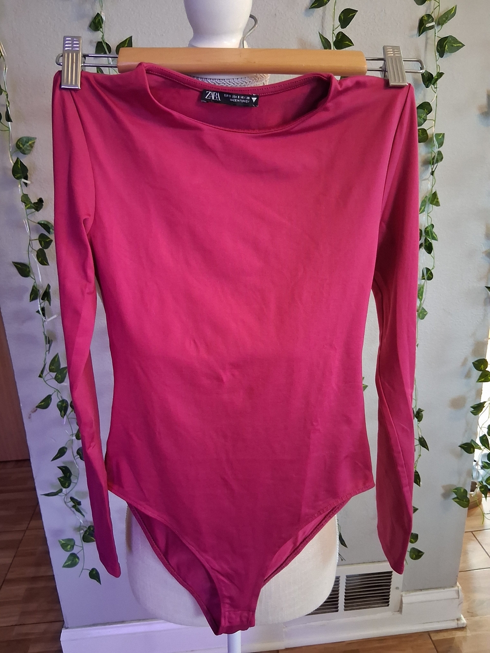 ZARA Fuchsia Long-Sleeve Boatneck Bodysuit